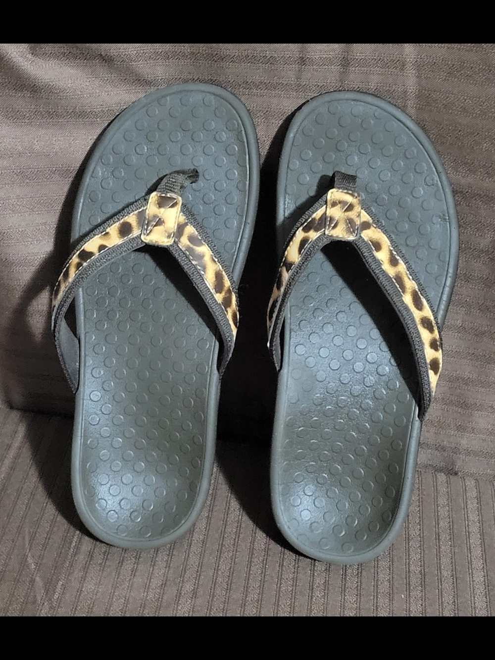 Vionic Leopard-Print Strap Flip Flops with Black Footbed